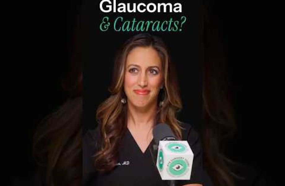 Female ophthalmologist discussing glaucoma and cataract surgery treatment options