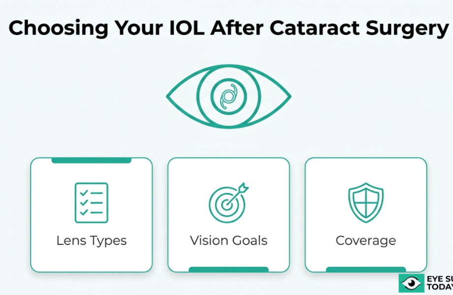 Guide to choosing intraocular lens after cataract surgery based on lens types, vision goals, and insurance coverage options.