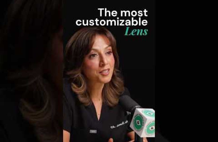 Female ophthalmologist discussing light-adjustable lens customization for cataract patients