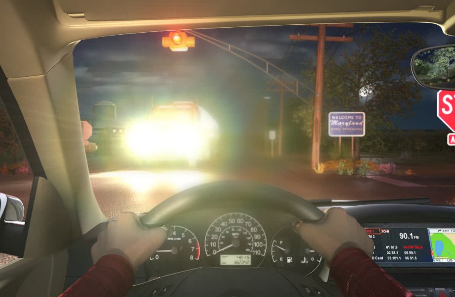 Image of blurry vision while night driving