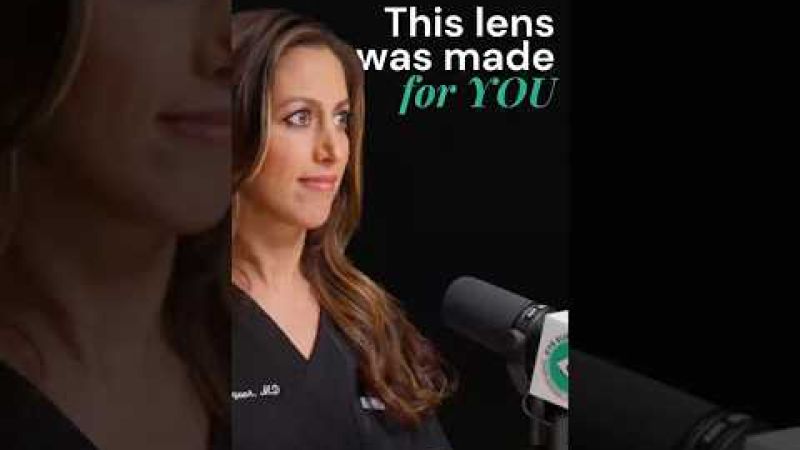 Female ophthalmologist explaining light-adjustable lens options for cataract patients