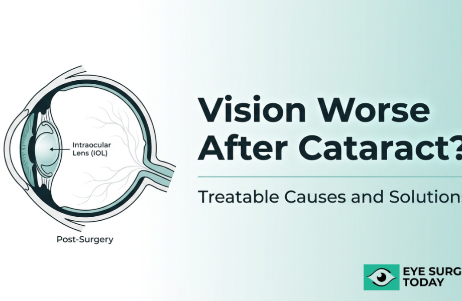 Post cataract surgery eye diagram explaining causes of worsening vision and available treatment solutions