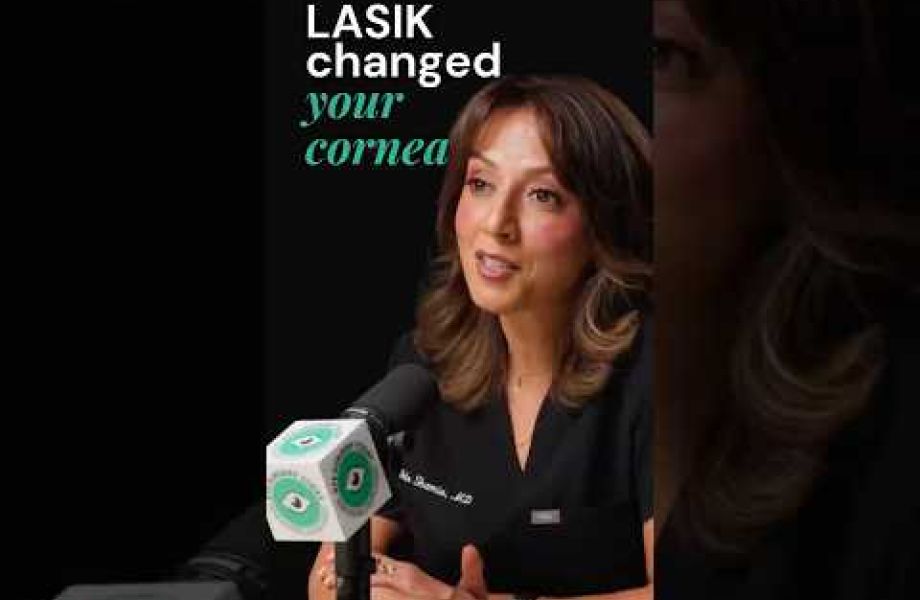 Female ophthalmologist explaining how LASIK affects cataract lens selection