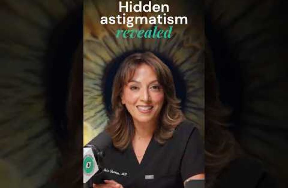 Female ophthalmologist explaining astigmatism revealed by cataract surgery