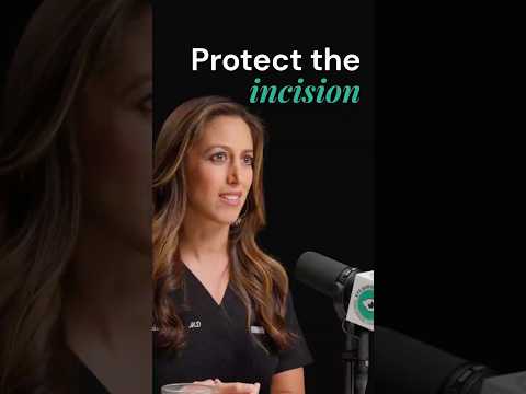 Female ophthalmologist explaining how to protect the cataract surgery incision
