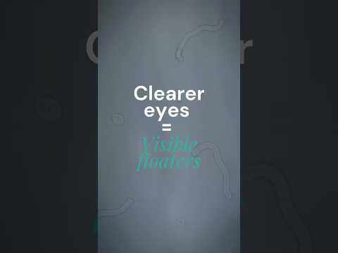 Illustration of eye floaters against a light background with text about clearer vision