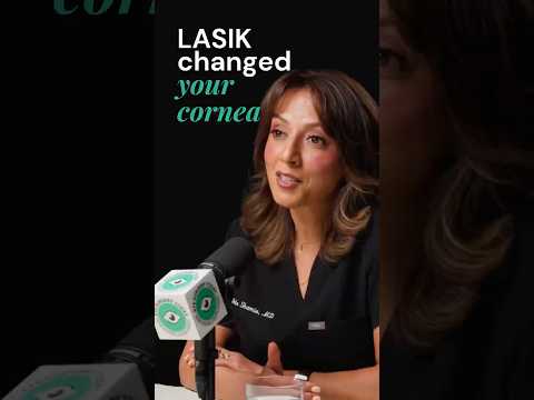 Female ophthalmologist explaining how LASIK affects cataract lens selection