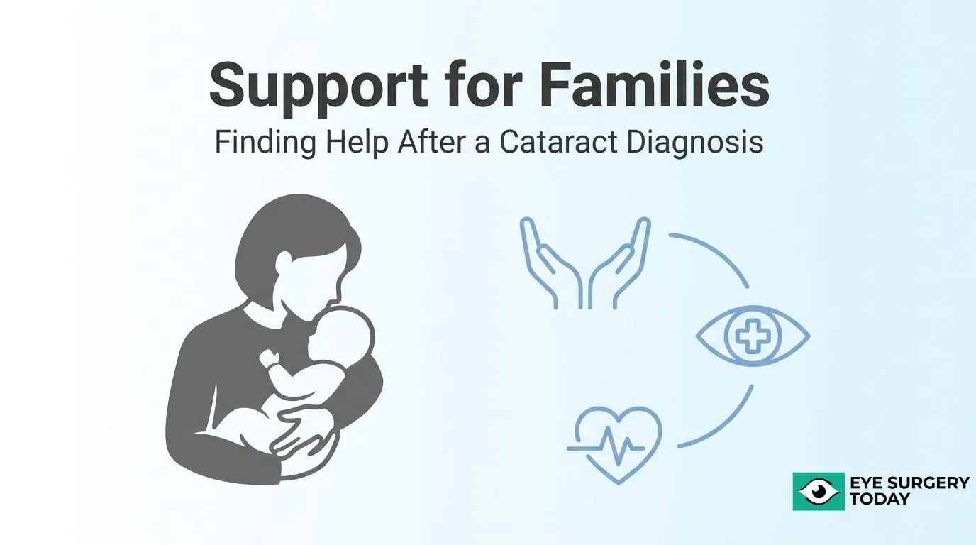 Support resources for families after a congenital cataract diagnosis, including medical care, emotional support, and family assistance.