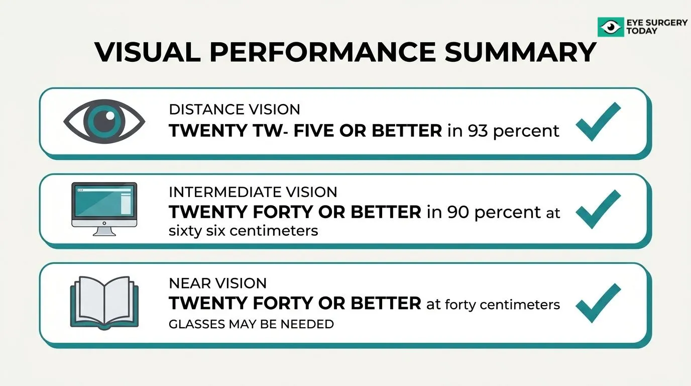 enVista Aspire visual acuity outcomes showing distance, intermediate, and near vision performance after cataract surgery