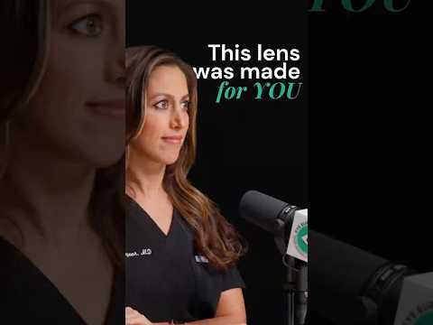 Female ophthalmologist explaining light-adjustable lens options for cataract patients