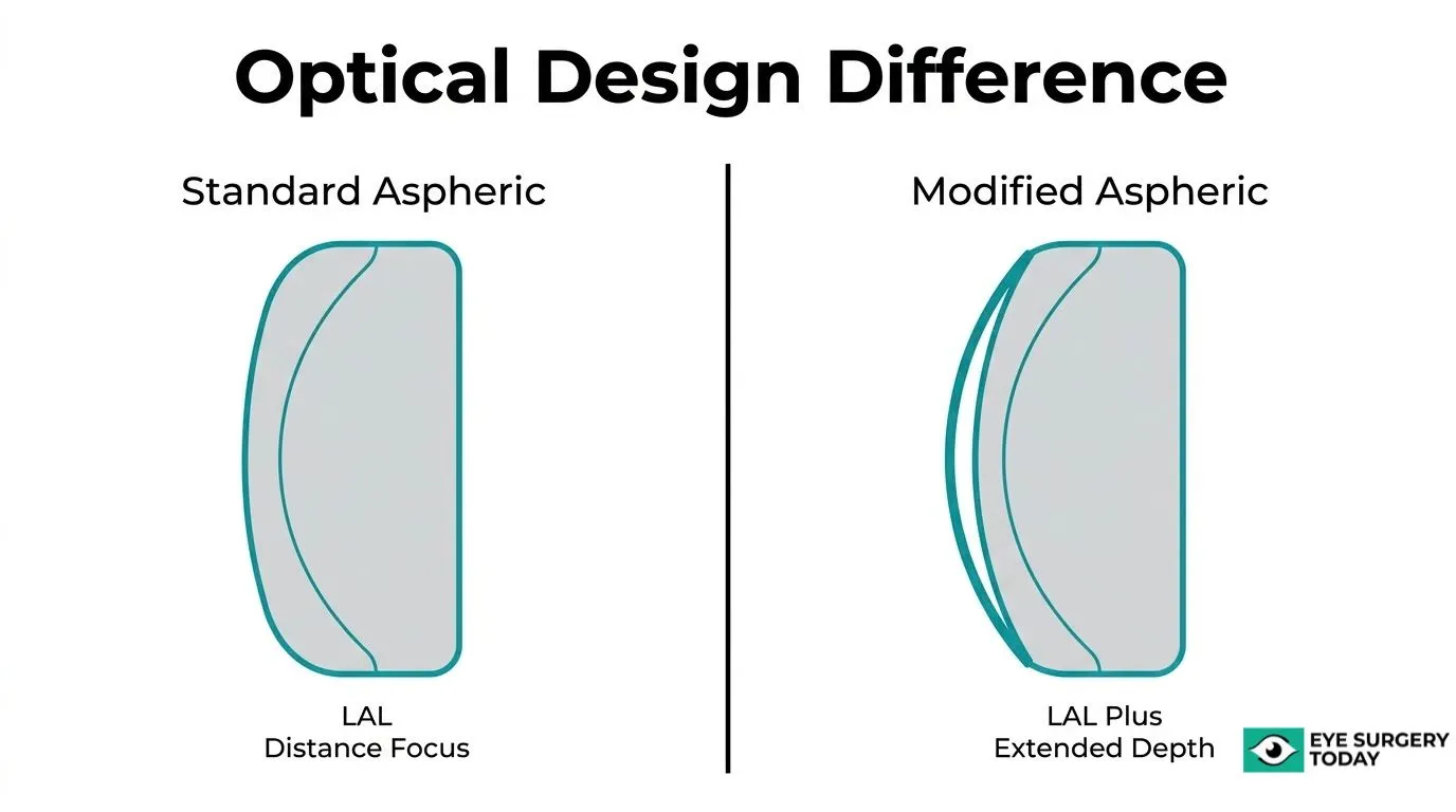Optical design comparison of standard aspheric LAL and modified aspheric LAL Plus lenses with extended depth focus