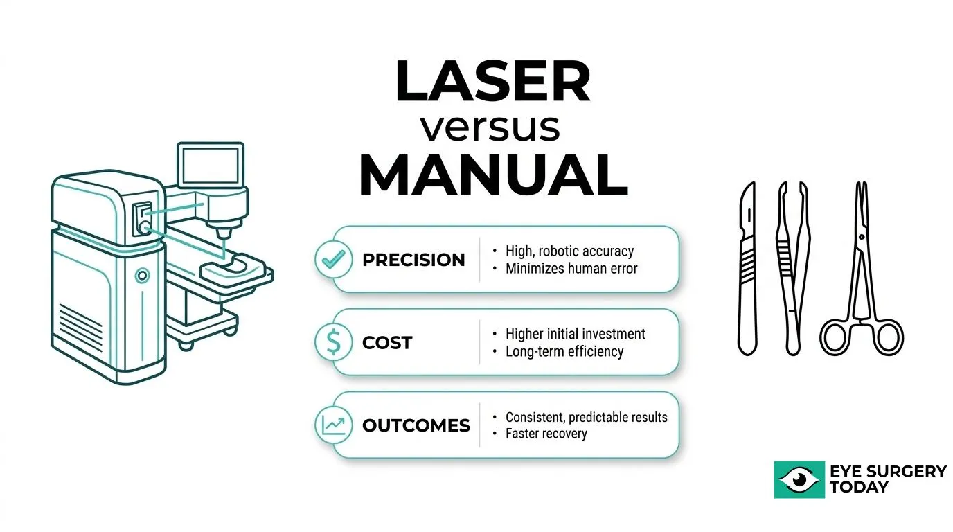 Comparison of laser-assisted and manual cataract surgery across precision, cost, and surgical outcomes