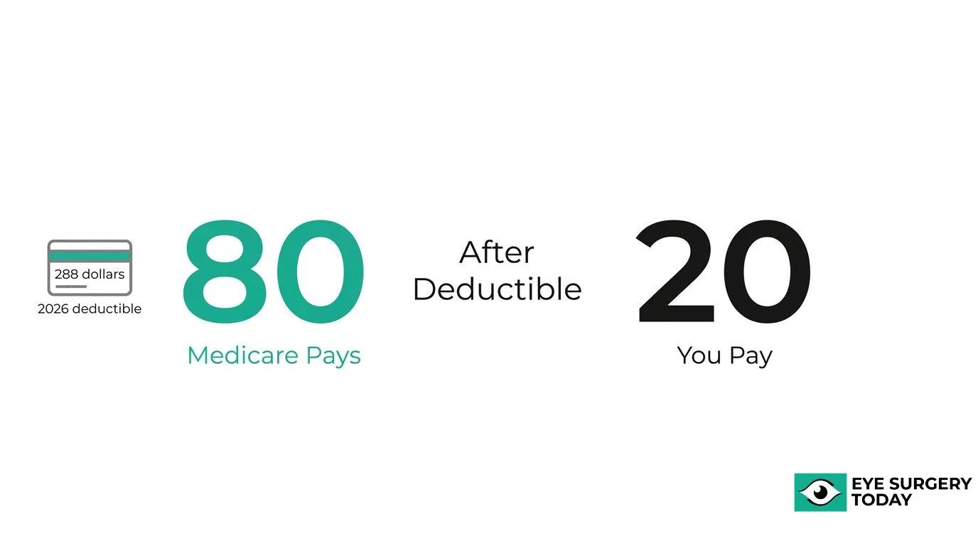 Medicare Part B eye surgery cost sharing showing Medicare pays 80 percent after the deductible and the patient pays 20 percent.