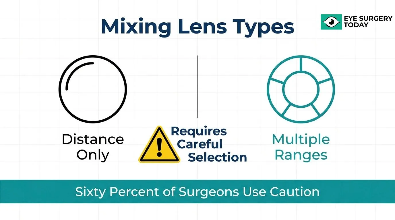 Comparison of distance-only and multiple-range IOL lens types showing the need for careful selection when mixing lenses
