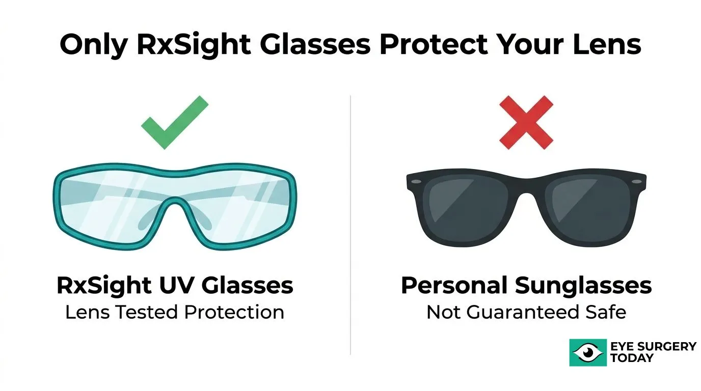 Comparison of RxSight UV glasses and regular personal sunglasses for protecting a light adjustable lens from UV exposure