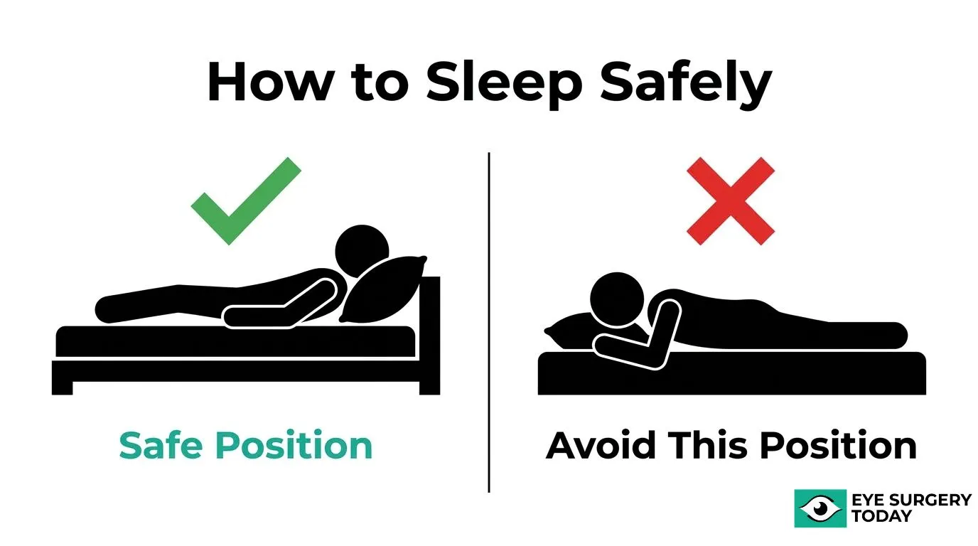 Safe sleeping position after cataract surgery compared with a position to avoid during eye recovery