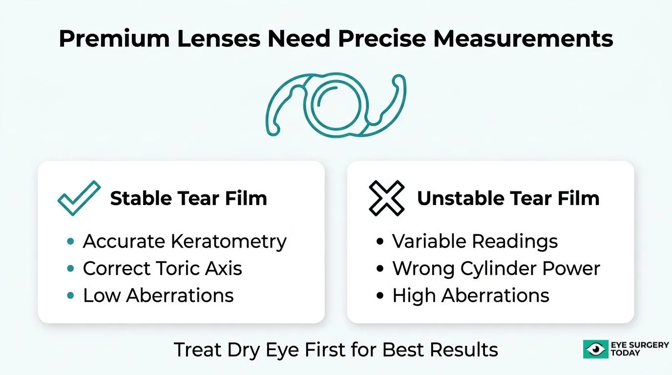 Comparison of stable and unstable tear film and their potential effects on measurements for premium intraocular lenses