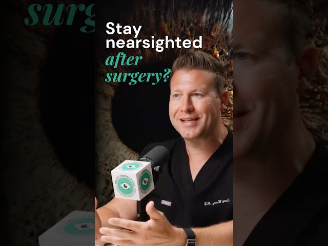 Male ophthalmologist discussing staying nearsighted after cataract surgery