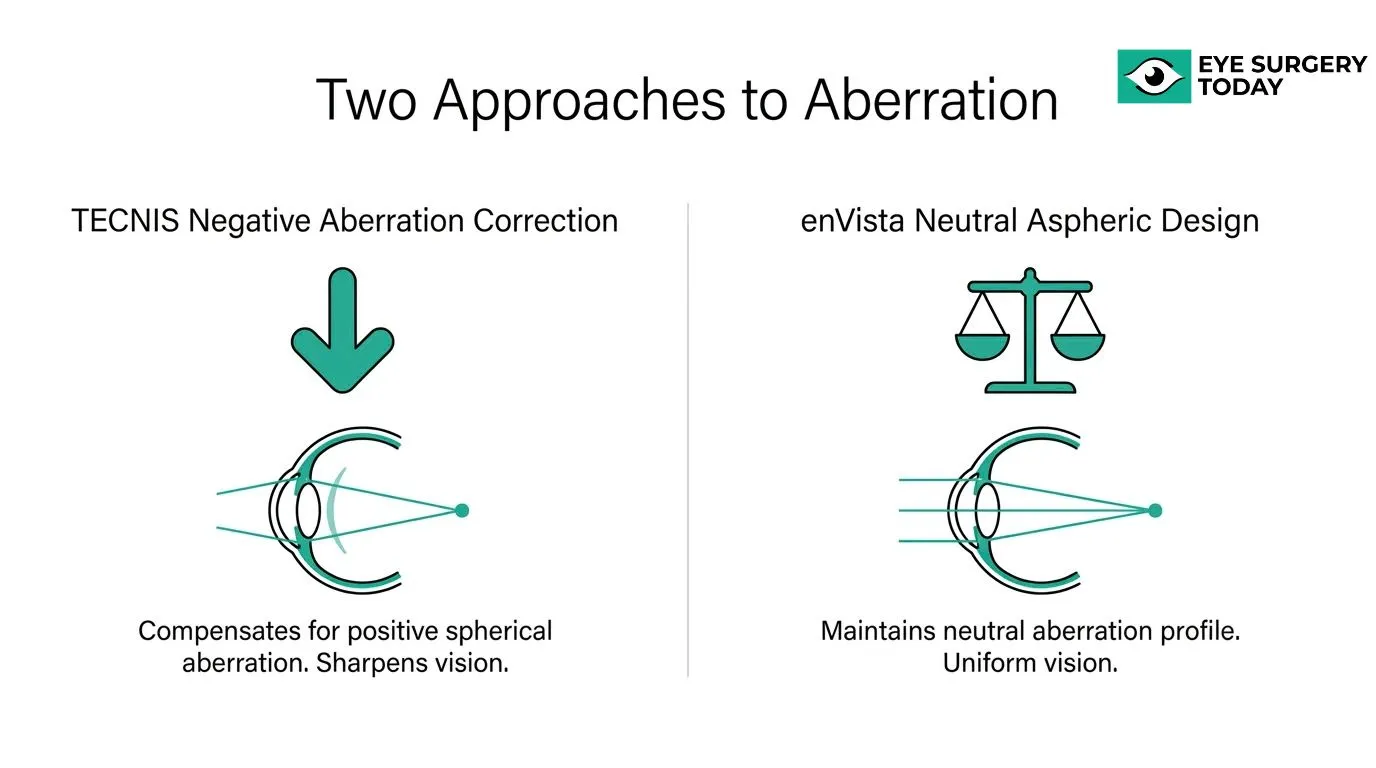 TECNIS negative spherical aberration correction versus enVista neutral aspheric IOL design comparison