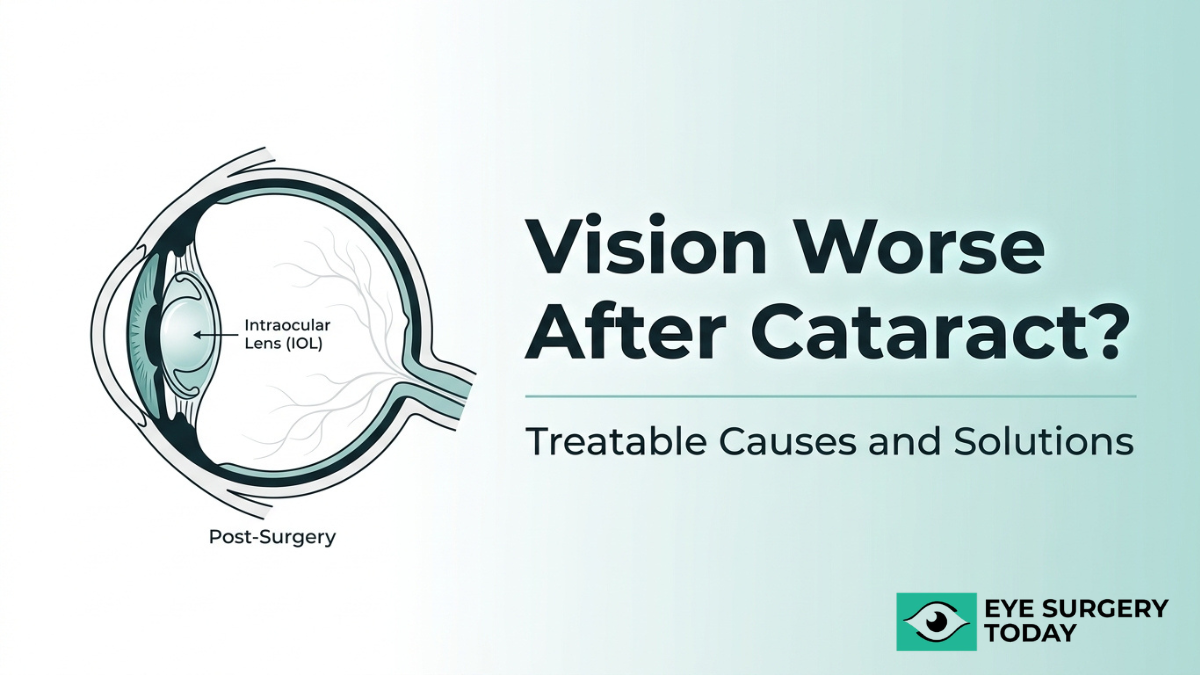 Post cataract surgery eye diagram explaining causes of worsening vision and available treatment solutions