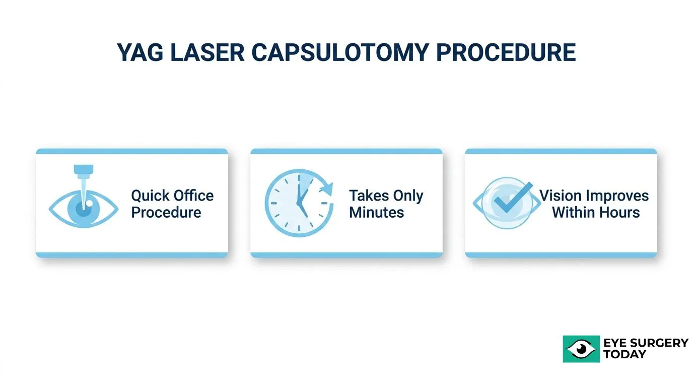 YAG laser capsulotomy overview showing a quick office procedure that takes only minutes and can improve vision within hours.