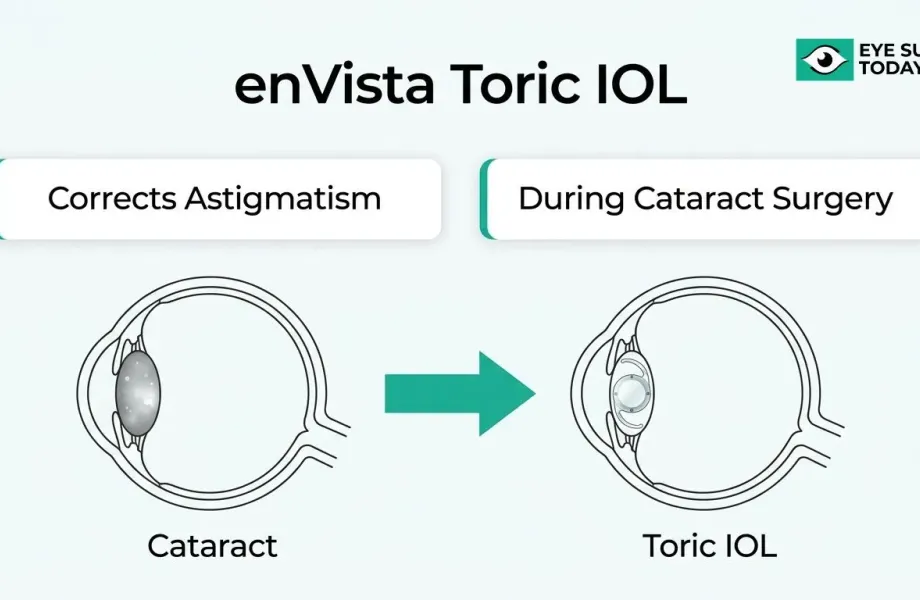 enVista Toric IOL diagram showing how the lens corrects astigmatism during cataract surgery