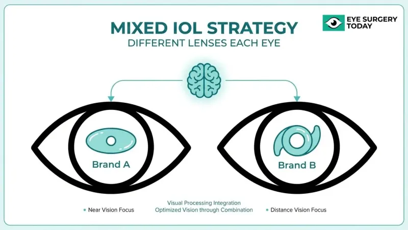 Mixed IOL strategy using different lens brands in each eye to combine near and distance vision focus