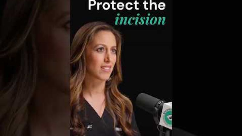 Female ophthalmologist explaining how to protect the cataract surgery incision