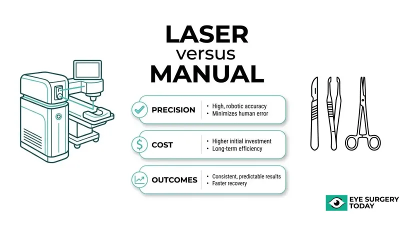 Comparison of laser-assisted and manual cataract surgery across precision, cost, and surgical outcomes