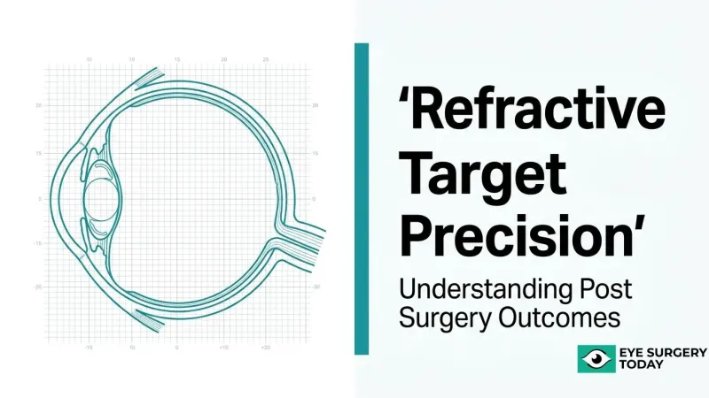 Illustration explaining refractive target precision and post-surgery visual outcomes after cataract surgery.