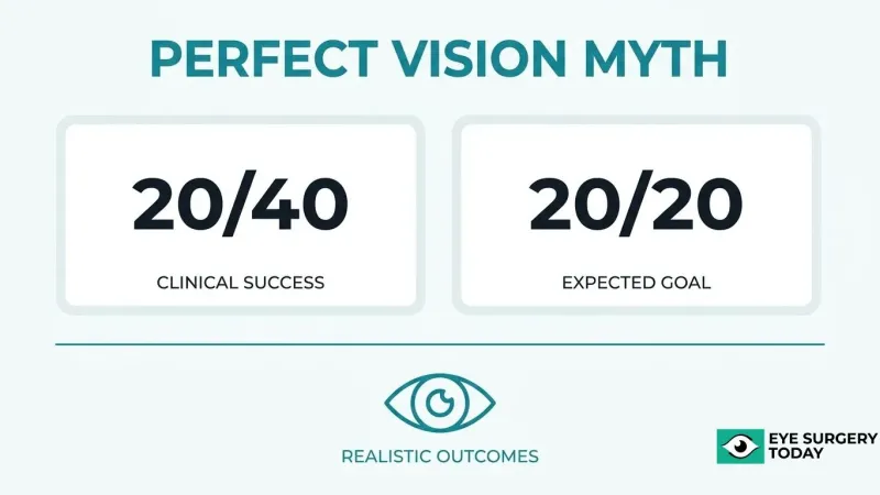 Perfect vision myth after cataract surgery comparing 20/40 clinical success with a 20/20 vision goal to show realistic visual outcomes