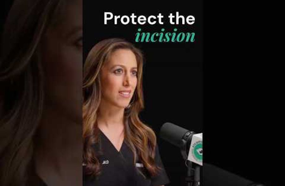 Female ophthalmologist explaining how to protect the cataract surgery incision