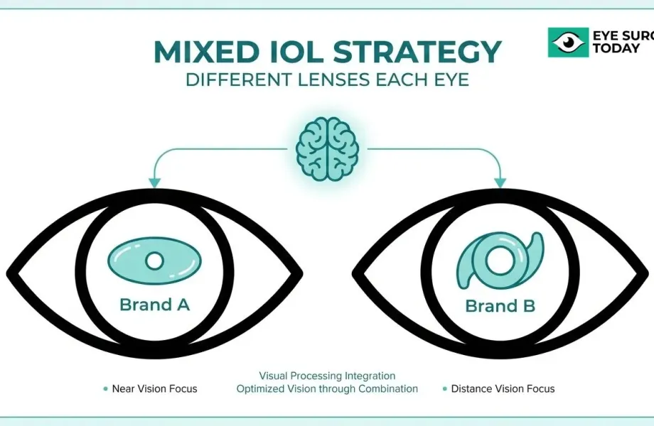 Mixed IOL strategy using different lens brands in each eye to combine near and distance vision focus