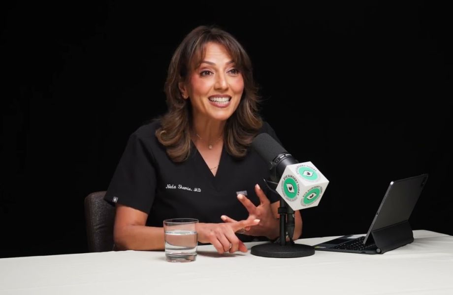 Female ophthalmologist discussing missed refractive targets after cataract surgery